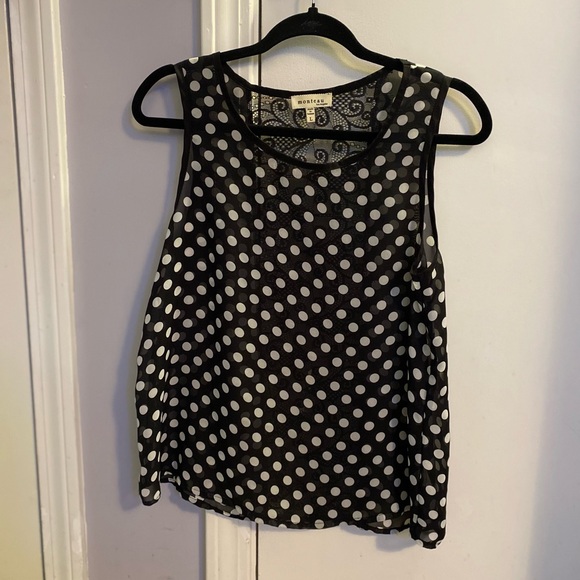 Montreau Los Angeles Sleeveless Black and White Dot Top-lace back - Picture 2 of 8